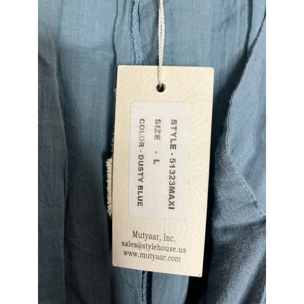 Sim & Sam Womens Blue Linen Blend Midi Dress Tiered Size Large New - Picture 5 of 9